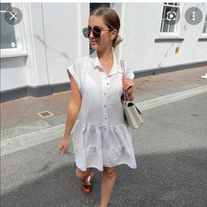 Zara white tiered babydoll dress with collar and jeweled buttons NWT